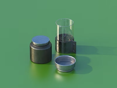 Household Metal Container With Transparent Cylinder And Removable Lid on Green Background 3d model