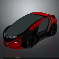 Modern Sleek Red Concept Car with Blue Transparent Roof and Black Wheels