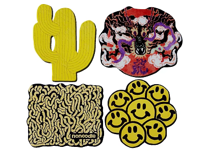 Creative Shaped Rugs with Cactus Dragon Smiley Faces and Texture Patterns 3d model