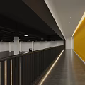 Indoor Basketball Gym With Wooden Floor Yellow Walls White Pillars And Ceiling Lights