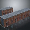Industrial Red Brick Buildings With Gray Roof And Multiple Rectangular Windows 3d model