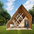 Wooden A-frame Cabin in Scenic Green Surroundings With Outdoor Porch and Chairs