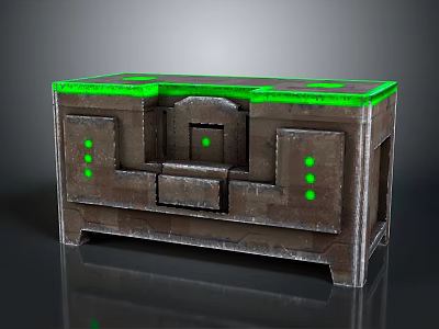 Industrial Equipment Console With Green Glowing Top Panel And Metal Frame Side Control Buttons 3d model