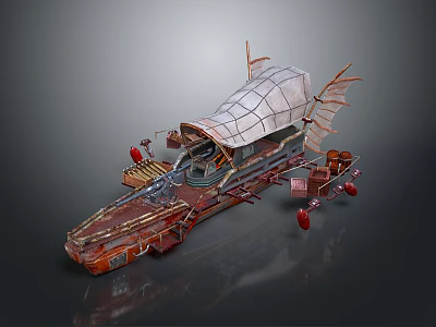 Vintage Wooden Sailboat Featuring Multiple Masts White Canvas Sails And Red Decorative Details 3d model
