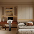 Modern Tatami Bedroom With Desk Chair Cabinet Lighting And Decorative Paintings