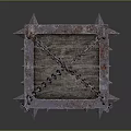 Vintage Lantern With Metal And Wooden Structure Hanging By Chain Glowing Green Patterns And Eyes