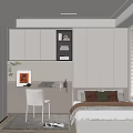 Modern Tatami Bedroom Interior With Storage Cabinets Writing Desk And Window Blinds