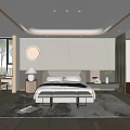 Modern Bedroom Interior Design With Circular Ceiling Lighting Large Windows And Soft Area Rug 3d model