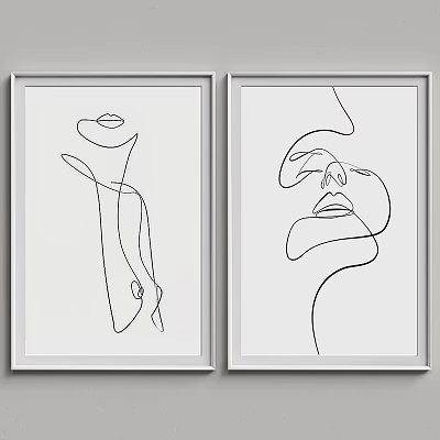 Minimalist Line Art Prints Two Panel Gray Framed Figure Silhouettes On White Background 3d model