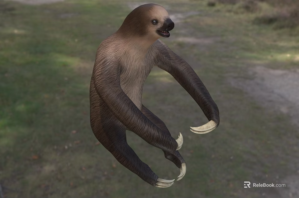 Reptile With Long Claws Brown Fur And Large Body In Grassy Outdoor Environment 3d model 