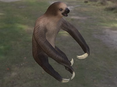 Reptile With Long Claws Brown Fur And Large Body In Grassy Outdoor Environment 3d model