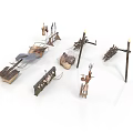 Ancient Traditional Weapons Collection With Spears Arrows Traps And Wooden Frames