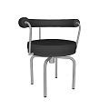 Modern Black Leather Leisure Chair With Silver Metal Frame And Round Armrest Design