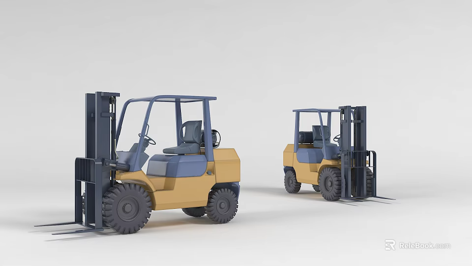 Two Yellow Blue Industrial Forklift Trucks For Heavy Duty Warehouse Operations 3d model 