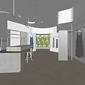Modern Clothing Store With Hanging Dresses Herringbone Floor Counter And Green Plants
