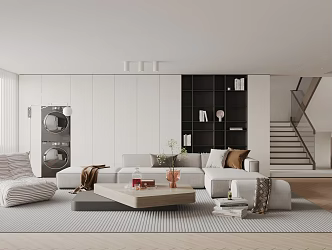 Modern Minimalist Villa Living Room Sofa Coffee Table Combination Leisure Sofa Chair Decorations Fantasy Curtain Living Room Without Main Lamp 3d model
