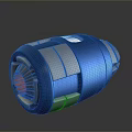 3D Rendered Blue Mechanical Device Featuring Shiny Surface Silver Stripes And Red Blades