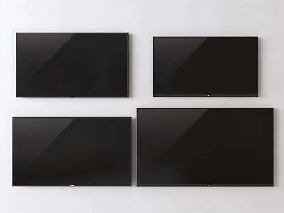 Four Black Flat Panel Televisions Mounted On White Wall 3d model