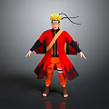Iconic Anime Character With Blonde Hair Red Robe Black Sleeves Orange Pants And Black Straps