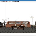 French Middle-style Sofa Coffee Table Combination Multi-person Sofa Leisure Chair Floor Lamp 3d model