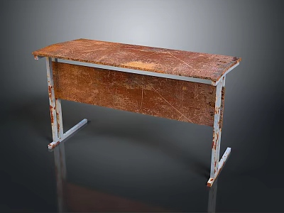 Vintage Rustic Wooden Table With Worn Top And White Metal Legs 3d model