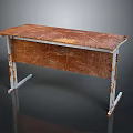 Vintage Rustic Wooden Table With Worn Top And White Metal Legs