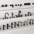 Black Kitchen And Bathroom Faucets Various Styles Product Display Collection 3d model