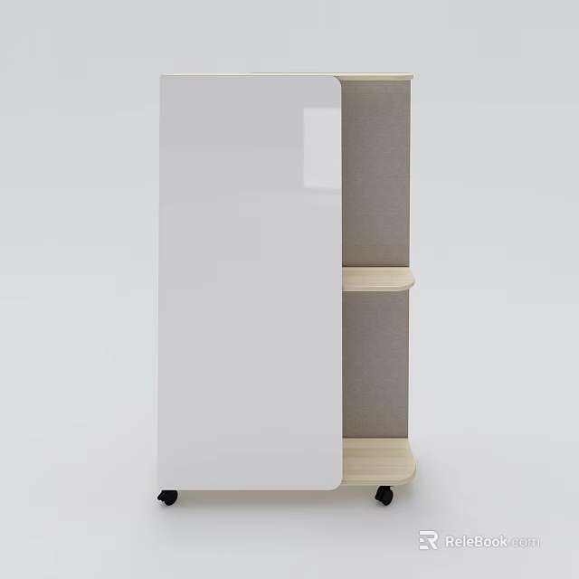 Modern Storage Cabinet with Wooden Shelves Fabric Panels and Mobile Wheels Design 3d model 
