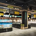 Modern Supermarket Department Store Interior Featuring Fresh Fish Baked Goods Meat Center And Marble Countertops