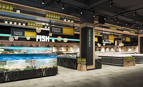 Modern Supermarket Aquatic Area Meat Area Seafood Pool Fish Pool Seafood Area Light Box 3d model