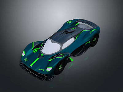 Sleek Dark Teal Sports Car With Neon Green Accents Transparent Roof And Aerodynamic Body Design 3d model