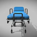 Blue Medical Stretcher with Black Handles and Wheeled Metal Frame for Hospital Transport