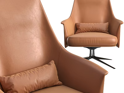 Tan Leather Leisure Chair with Armrests Pillow and Star Shaped Metal Base 3d model
