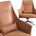 Tan Leather Leisure Chair with Armrests Pillow and Star Shaped Metal Base