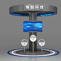 Smart Technology Exhibition Stand with Circular Design Large Display Screen Blue Lighting and Round Devices 3d model