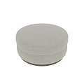 Round Beige Ottoman With Soft Fabric Upholstery And Wooden Base Modern Design