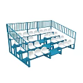 Multi Tiered Seating Equipment With Blue Frame And White Seats
