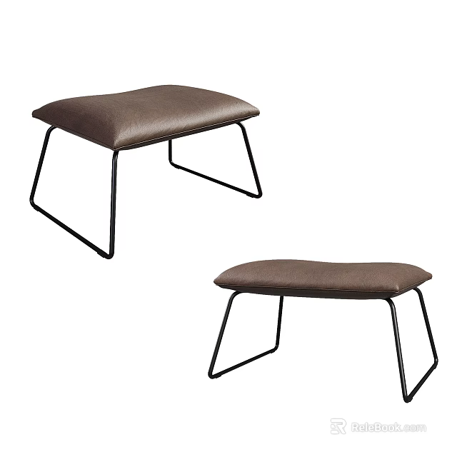 Contemporary Brown Upholstered Stools With Black Metal Legs And Sleek Design 3d model 