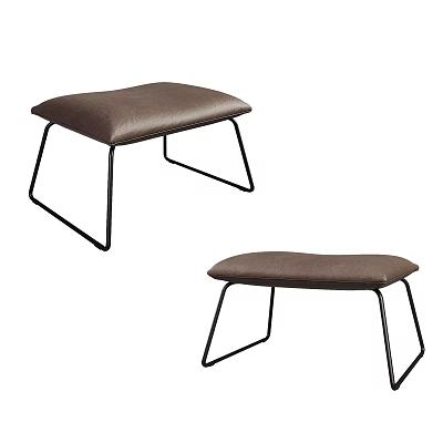 Contemporary Brown Upholstered Stools With Black Metal Legs And Sleek Design 3d model