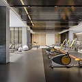Modern Fitness Gym Interior With Spacious Workout Area Rower Machines And Yellow Seats