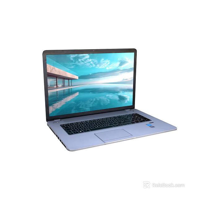 Sleek Silver Laptop with Scenic Water Pool and Architectural Landscape 3d model 