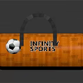 Orange Cylindrical Sports Bag With Black Handle Soccer Ball Design And INFINITY SPORTS Logo
