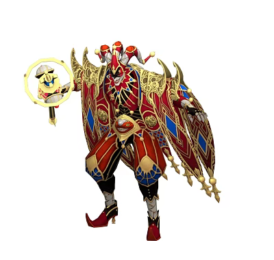 Fantasy Game Character In Ornate Red And Gold Costume With Luminous Circular Weapon 3d model