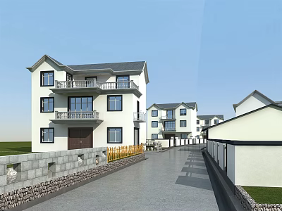 Modern Residential Buildings Exterior With White Walls Balconies Windows And Road 3d model