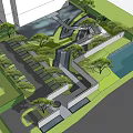 Garden Landscape Design With Winding Path Water Feature Greenery And Parking Area
