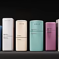 Colorful Retro Refrigerators in Various Hues Arranged in a Row