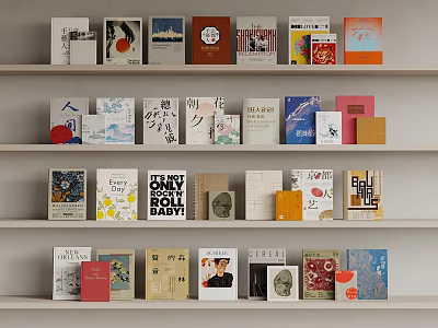 Colorful Books and Magazines Displayed on Wooden Shelves with Varied Covers and Designs 3d model