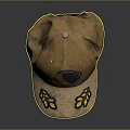 Brown Distressed Baseball Cap With Yellow Leaf Patch And Circular Orange Black Badge 3d model