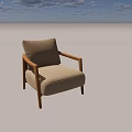 Modern Beige Fabric Accent Chair With Wooden Armrests And Comfortable Seat