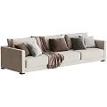 Beige Sectional Sofa Featuring Brown Light Gray Pillows And Knit Blanket 3d model